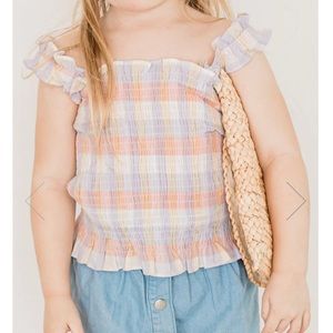 Pink Lily Rhythmic Tune Multi Pastel Plaid Smocked Blouse 3T NWT